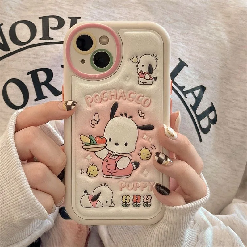 

Cartoon Cute Sanrio Pochacco Luxury Leather Phone Case for IPhone 11 12 13 14 Pro Max 14 Pro Anti-drop Soft Back Cover Coque