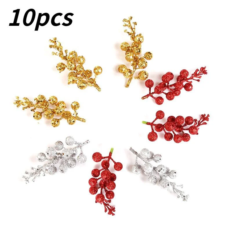 

10PCS Christmas Red Fruit 12 Head Foam Dusting Berry with Wire Christmas Wreath Rattan Decoration Christmas Accessories
