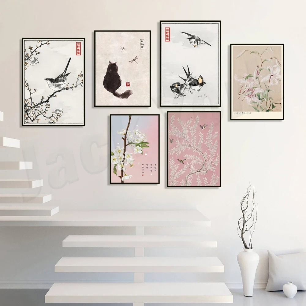 Japanese Art Crane Swan Butterfly Swab Bird Cat Floral Poster Wall Decor Matisse Vintage Poste