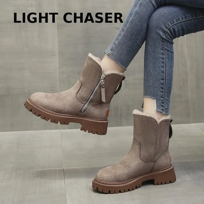 Snow Boots Women's Winter New Velvet Women's Shoes Warm Boots Cotton Shoes Thick Sole Zipper Casual Large Size Women's Boots