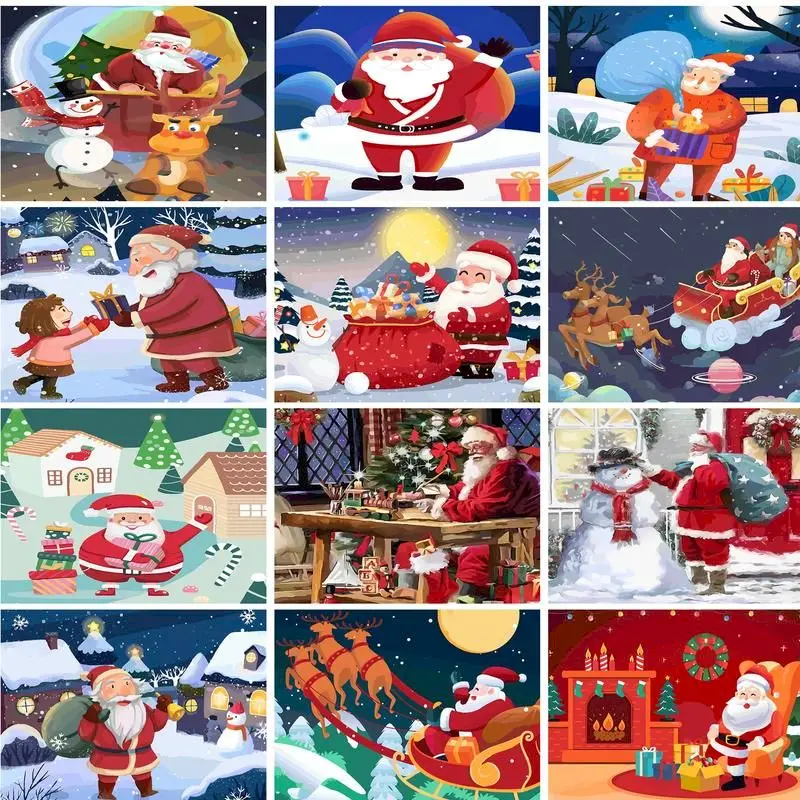 

GATYZTORY Oil Paint By Numbers Diy Crafts Santa Claus Snow Landscape Pictures On Number Wall Decors Number Painting Art Supplies