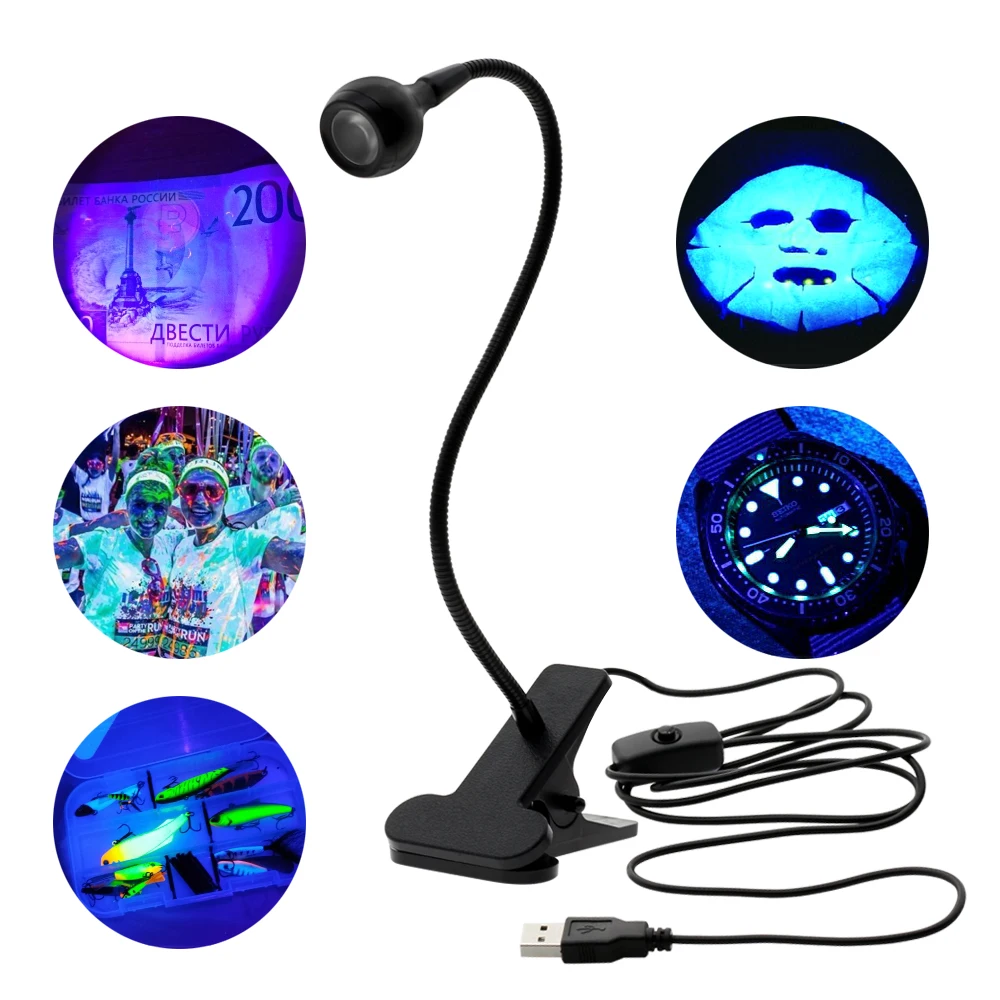 

Led Clip Lampe Uv Oplaadbare Usb Led Flexibele Tafellampen Cash Medische Product Detector Uv Gel Genezen Licht Voor Diy nail Art