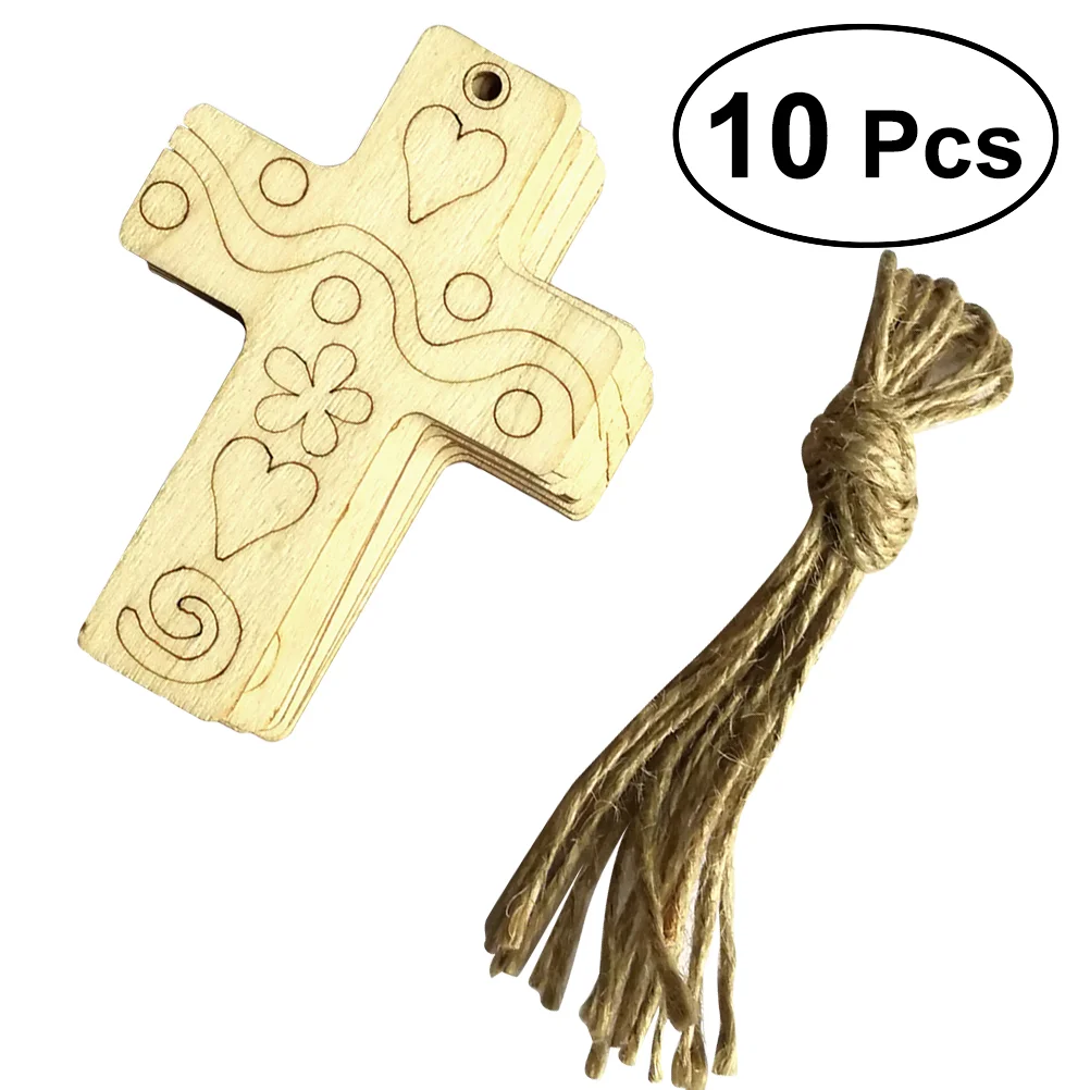 

10pcs Chip Decor Craft with Jute Twine Rope Cross Ornaments Home Party Shop Door Wall Hanging Pendants