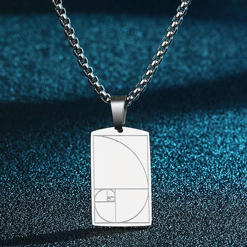 

Fibonacci Necklace Men Women Stainless Steel Ratio-Sacred Finish Pendant Chain Geometry Math Jewelry Graduation Teacher Collar