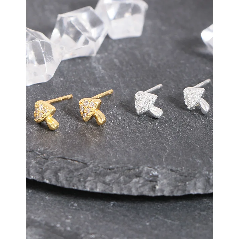 

S925 Sterling Silver Women's Versatile Mushroom Mini Earstuds Popular Gift
