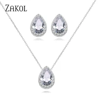 zakol nigerian fashion white water drop teardrop cubic zirconia jewelry sets for women bridesmaids engagement accessories sp267