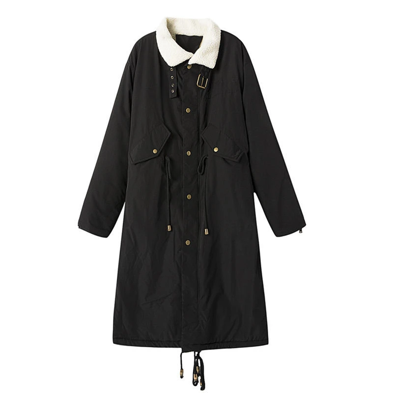 2022 New Winter Women's Fashion Warm Long Parkas Lamb Fleece Thicken Outdoor Climbing Hooded Down Jacket Female Outerwear Coat