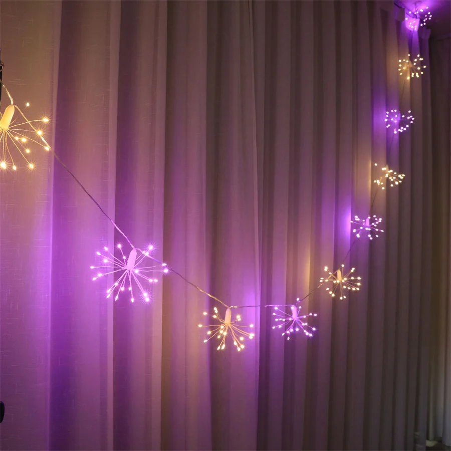

10x22LEDS Pink Warm White Solar Firework Light Copper Wire Starburst Light Solar Fairy Dandelion Light for Patio Umbrella Decor