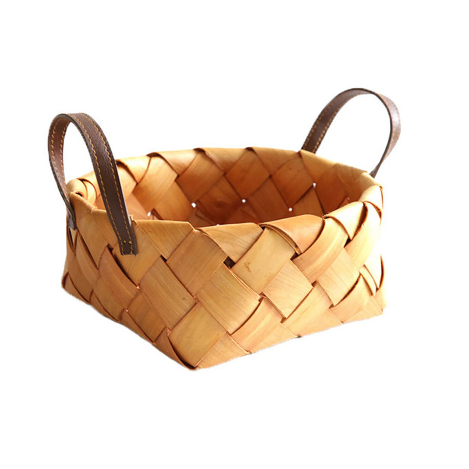

Wood Chip Woven Basket Wooden Woven Storage Basket With Handle Picnic Basket With Double Handles For Party Favors Candy Gift
