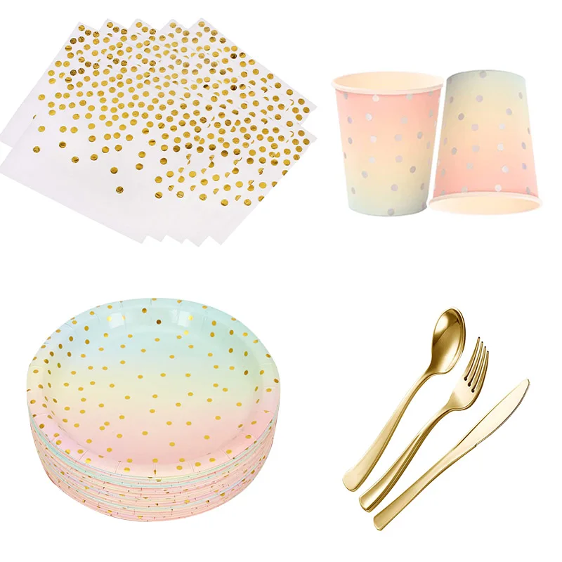 

Stamping Plate Disposable Gradient Color Cup Paper Napkins Party Plate Happy Birthday Party Decorations Adult Wedding Tableware