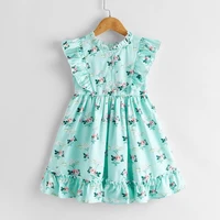 middle and small childrens girl dress 2022 summer new flower print flying sleeve lotus leaf collar dress