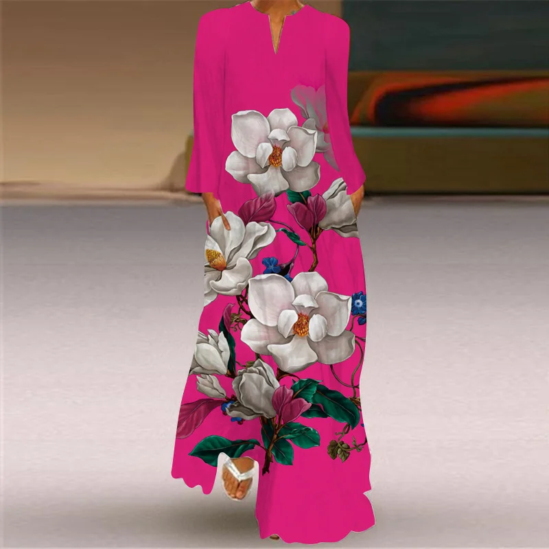 

Women's Dress Printed V-Neck Long Sleeve Casual Loose Daily 2023 Spring Autumn New Comfortable Elegant Retro Flower Dress Long