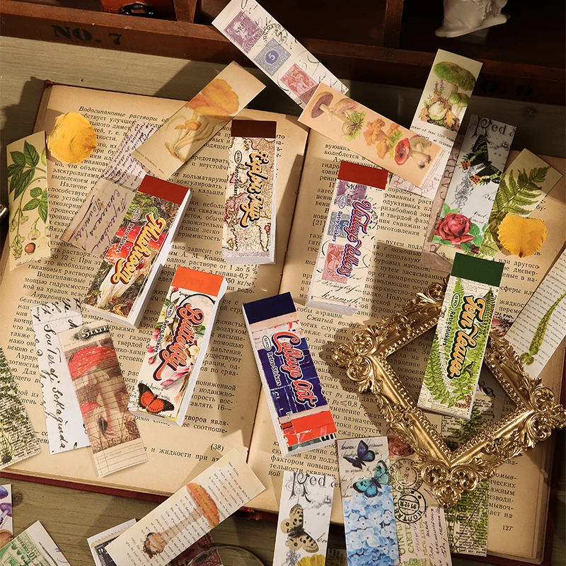 

50PCS Vintage Forest Long Sticky Material Stickers Aesthetic Child Phone Decorative Scrapbooking Stationery Supply for Kids