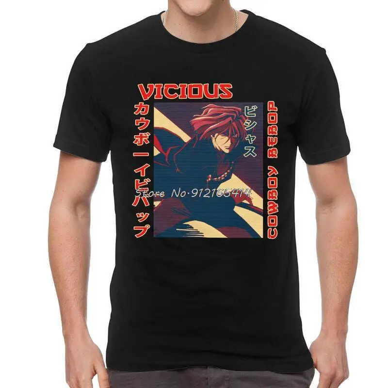 

Cowboy Bebop Vicious Tshirt Men Graphic Tee Tops Cotton T Shirt Science Fiction Anime Manga T-shirt Gift Streetwear Harajuku