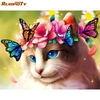 ruopoty diy painting by numbers original gifts cat on canvas acrylic picture drawing butterfly numbers painting for artwork deco