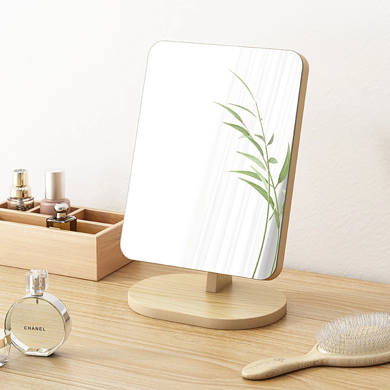 

Wooden Dresser Mirror Rotating Makeup Mirror Dormitory Desktop Mirror Girl Portable Portable Large Size Mirror