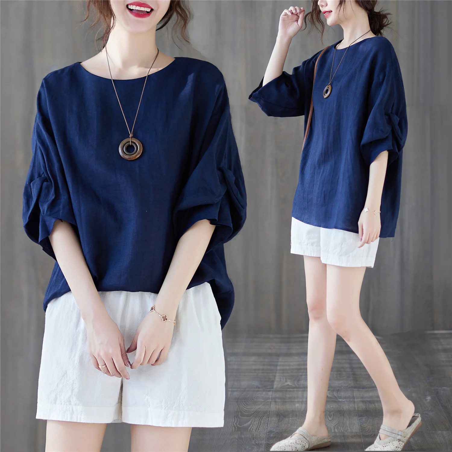 

2022 Summer New Korean Cotton Linen Shirt Literary Loose Ruffle Sleeve Shirt Blouse Women