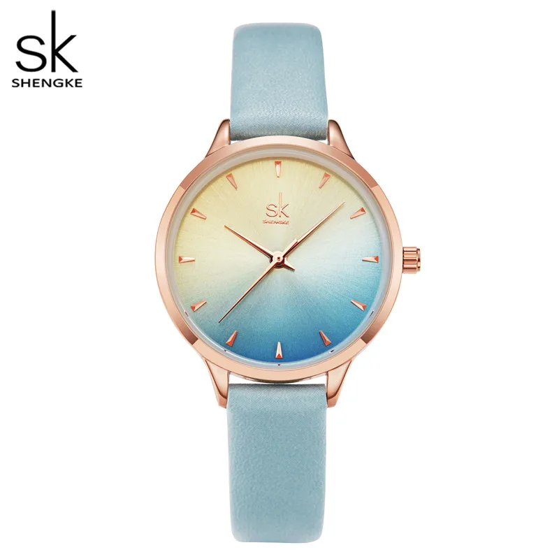 Shengke Women Watches Multi Color Lady Fashion Quartz Watch Simple PU Watchband Waterproof Colorful WristWatch Relogio Feminino