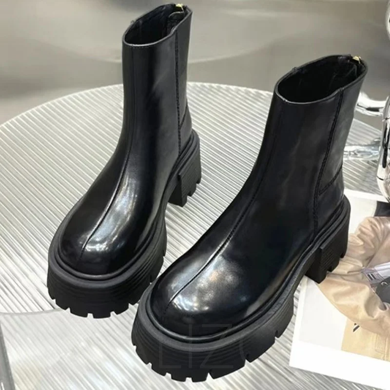 

Ботинки Челси на среднем каблуке, женская зимняя обувь на массивной платформе, новинка 2022, модные ботинки на толстом каблуке, женские мотоциклетные ботинки
