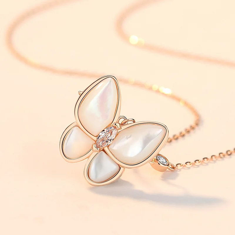 

Ожерелье из серебра 100% пробы с белыми ракушками и бабочками для женщин и девочек, ювелирные изделия на день рождения, рождественский подаро...