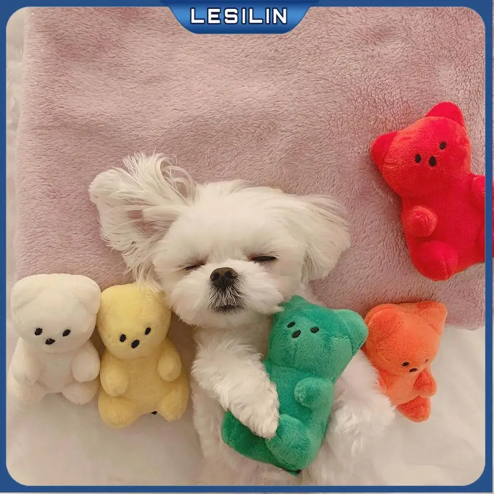 

Korean gummy bears Toy Plush Dog Cat Pet Chew Squeeze Squeak Sound Funny Fleece Durability Chew Molar Toy Fit For All Pet