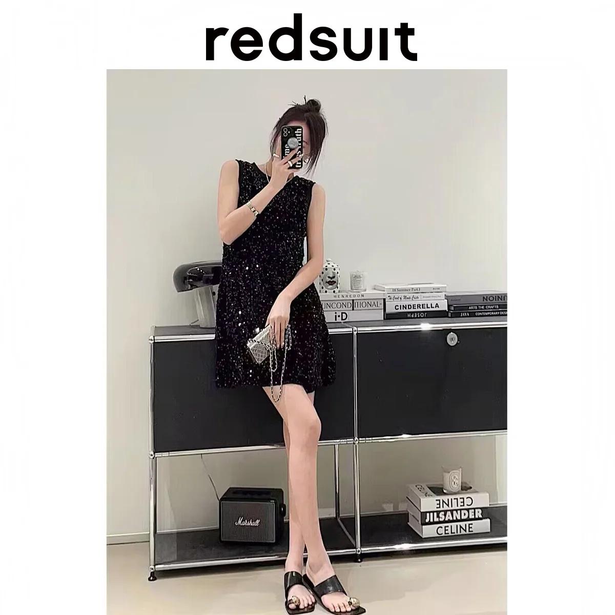 

Женское роскошное облегающее платье с блестками в стиле Heavy Industry, элегантное тонкое ТРАПЕЦИЕВИДНОЕ платье без рукавов, лето