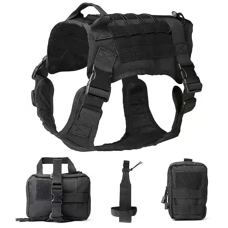 

Tactical Service Dog Modular Harness K9 Working Training Combat Hunting Molle Vest With Pouches Bag And Water Bottle Carrier Bag