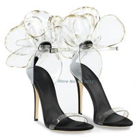 transparent bow flower high heel slingback sexy party ankle buckle sandals open toe stiletto elegant solid color high heel