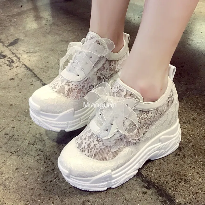 

NEW Classic Women Mesh Platform Sneakers Trainers White Summer Footwear High Heels Wedges Outdoor Breathable Casual Shoes Womans