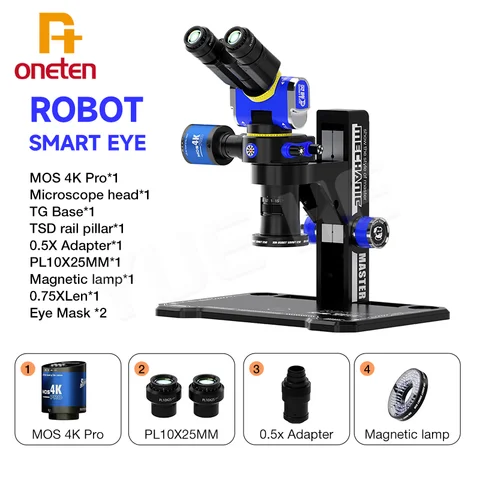 Складной промышленный тринокулярный микроскоп MECHANIC ROBOT Smart EYE 7-45X с непрерывным зумом, 4K HD камера, вращающийся набор инструментов для зрения