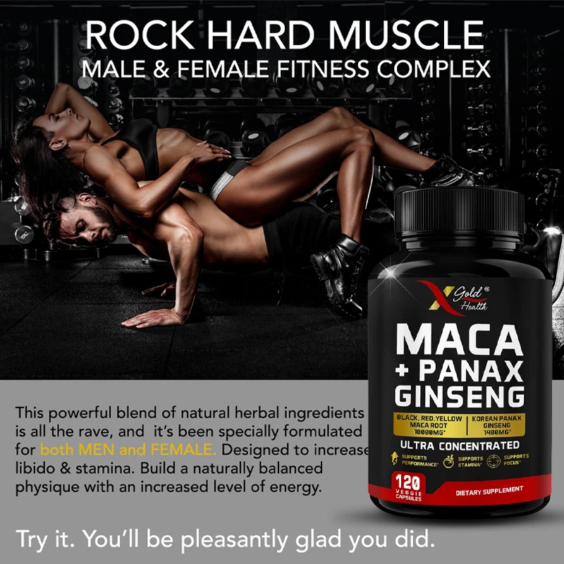 

Maca Root Capsules 10,000mg + Korean Ginseng 1,400mg - 20X Concentrated Extract Black + Red + Yellow Maca Root