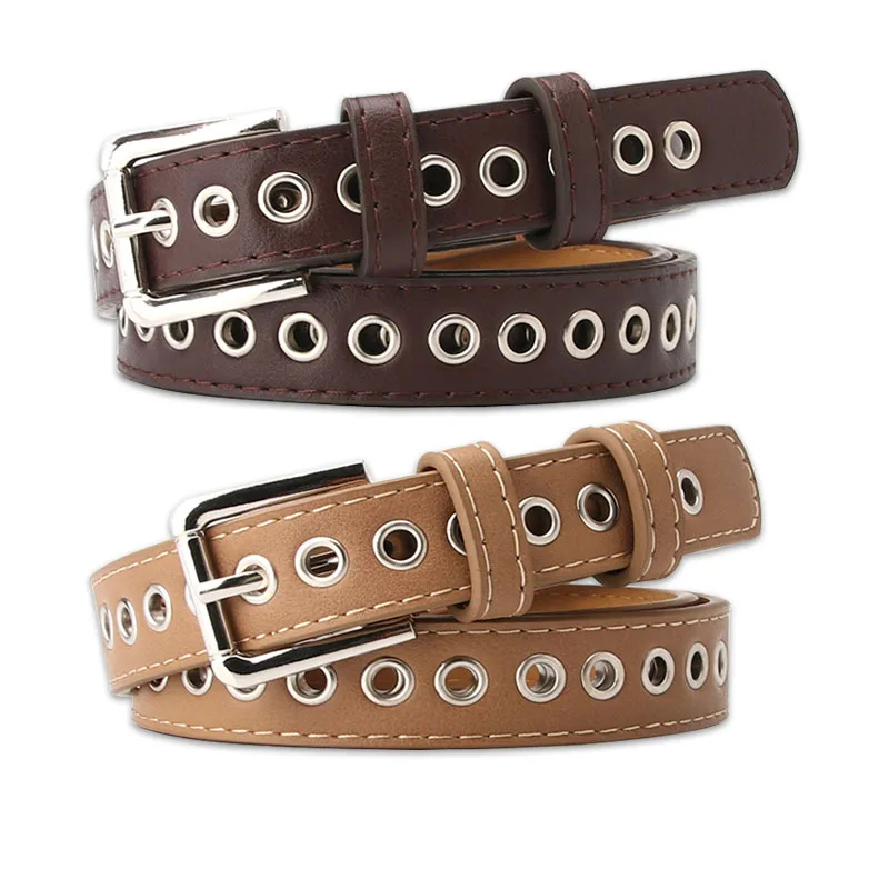 

New Women Belt Adjustable Hole Grunge Punk Belts for Women Alloy Pin Buckle Leather Belt for Pants Dresses