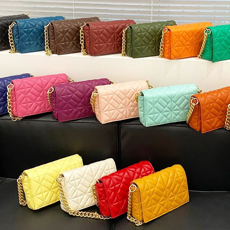 

Fashion 2022 Summer Designer Women Shopping Long Metal Chain Crossbody Purse And Handbags Luxury Diamond Lattice Shoulder Bags