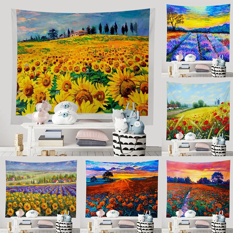 

Гобелен Подсолнух Лаванда пейзаж узор фон спальня гостиная индивидуальное украшение подвесная ткань