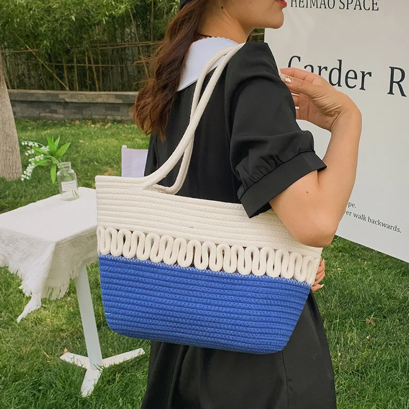 

Straw Bag Beach Tote Bags Handbag Shoulder Bag contrast color large capacity Handbag Gift for Women Girls
