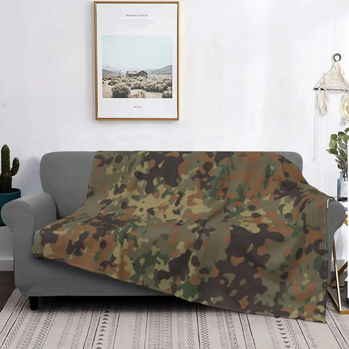 

Camo Blankets Warm Flannel Armed Army Throw Blanket for Bedding Splintertarn German Camouflage Travel Sofa