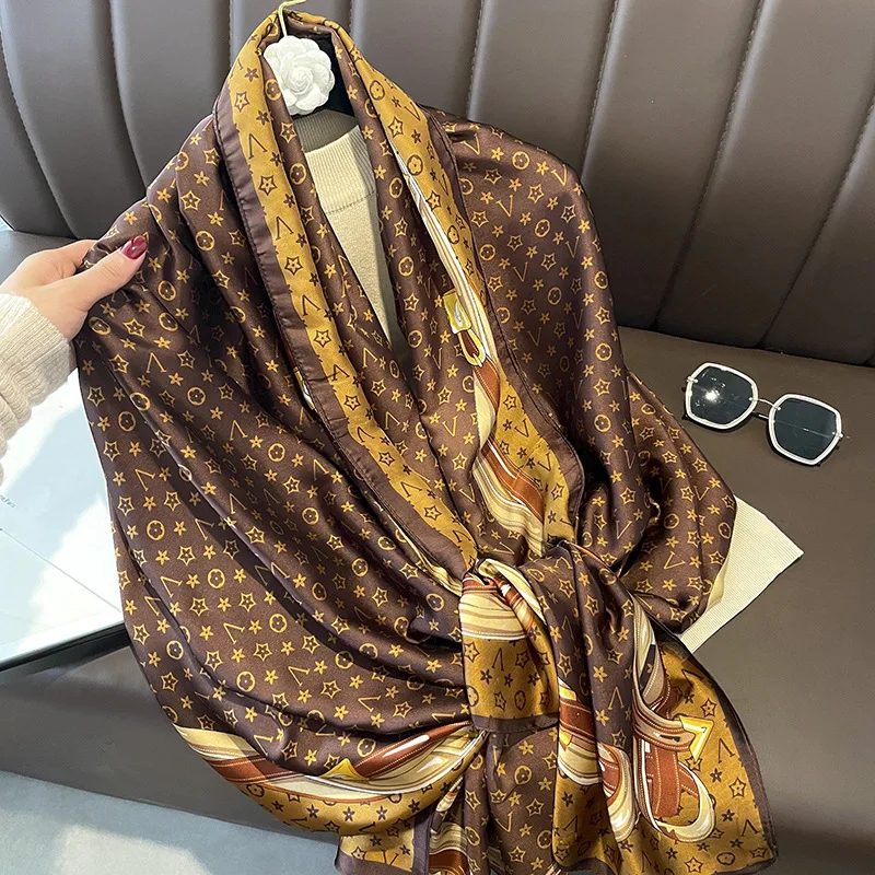 

2022 Silk Scarf 90x180cm Luxury Brand Designer Hair Print Head Handkerchief Hijab Shawl Women Bandanna Foulard Muffler Wrap