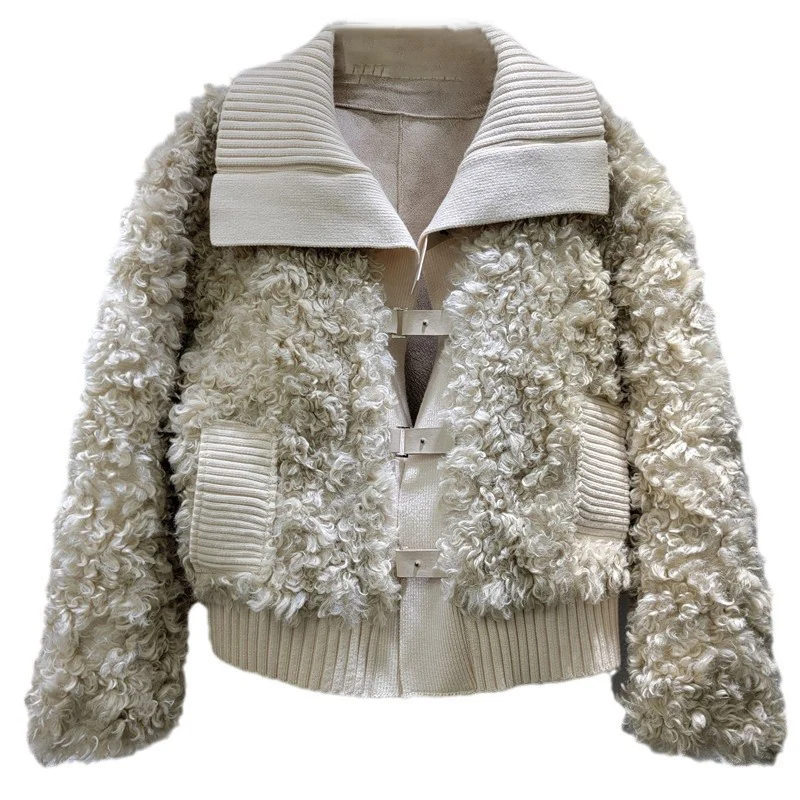 WTHT модное женское лоскутное шерстяное пальто из искусственного меха 2024 зимняя