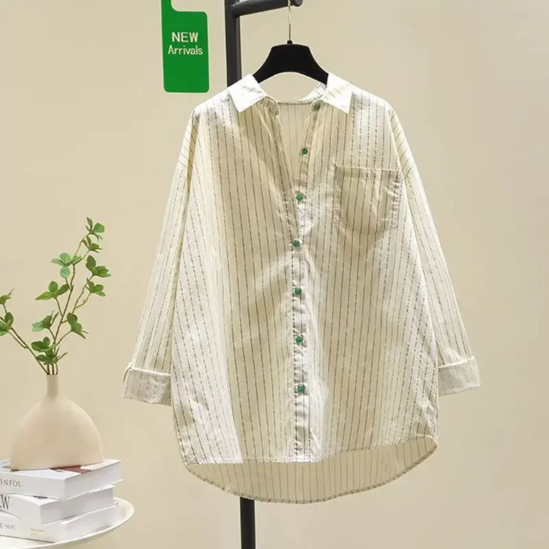 Новинка весны 2024 женская рубашка с вышивкой в полоску придающая