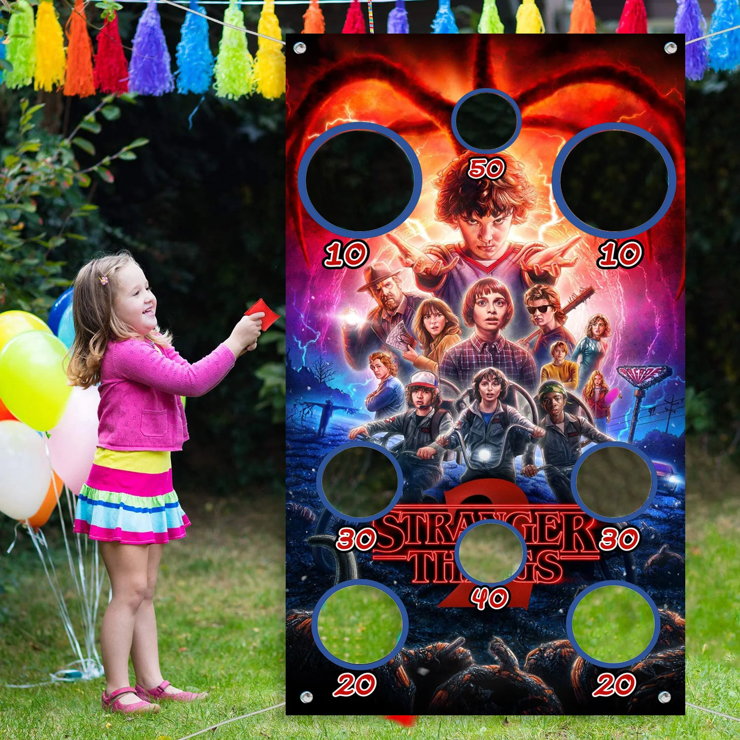 

Stranger Things Toss Games Banner With Bean Bags Eleven Things Birthday Party Games Boys Backdrop Background Outdoor Yard Game