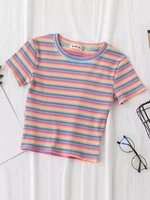 new t shirt women rainbow striped tops slim fit t shirt harajuku tshirt summer short sleeve korean t shirt feminina clothes tops