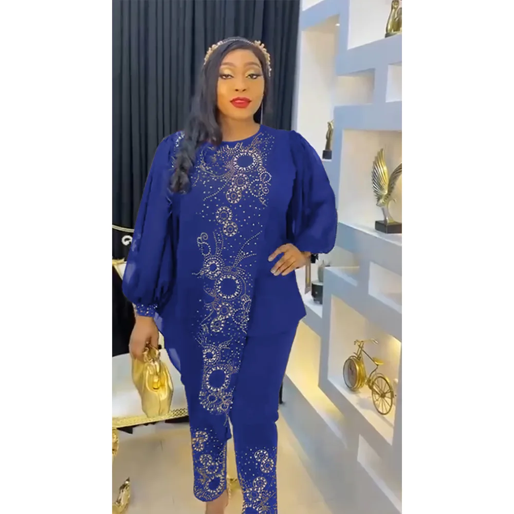 

African Clothing For Women Traditional Plus Size Long Sleeve Tops Pants 2 PCS Set Ankara Dashiki Outfits Robe Africaine Femme