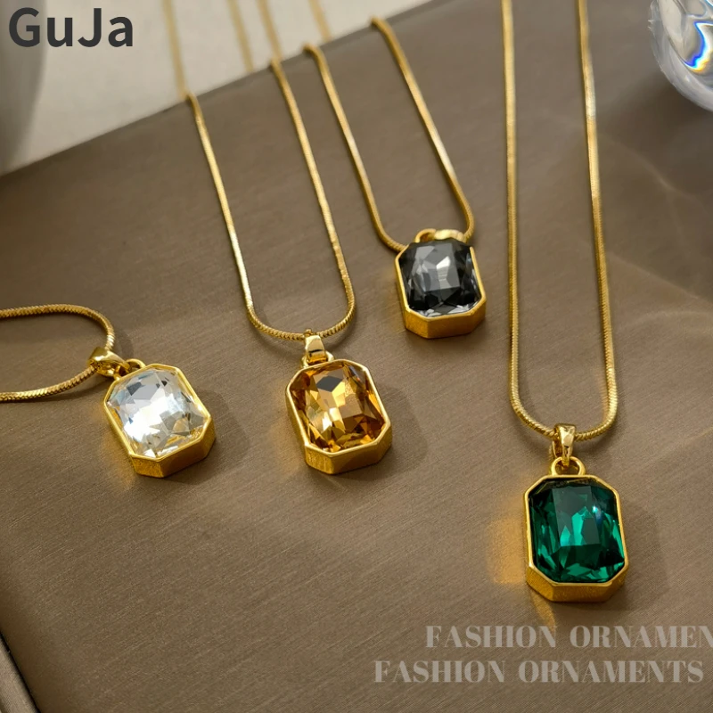 

Fashion Jewelry High Quality Green Brown Transparent Glass Pendant Necklalce For Women Accessories Popular Style Hot Sale Gift