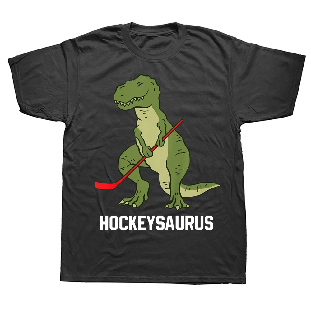 

Футболка мужская хоккейная с коротким рукавом, смешной хоккейный мальчик с динозавром, хлопковая уличная одежда, подарок на день рождения