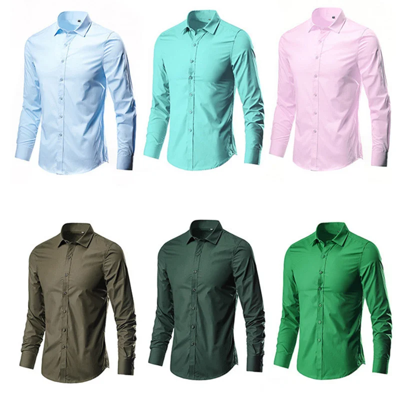 

Brand Men Sirt 17colors Solid Wite Dress Sirt Lon Sleeve Slim Fit Business Camisa Masculina Casual Male awaiian Sirts