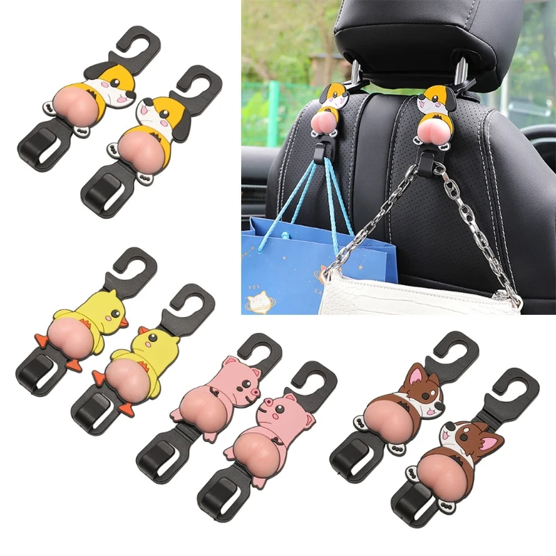 

2 Pcs Cute Animal Tushy Car Hooks for Purses Bags Cloth Grocery Headrest Organizer Car Back Seat Hanger 20 kg Bearing