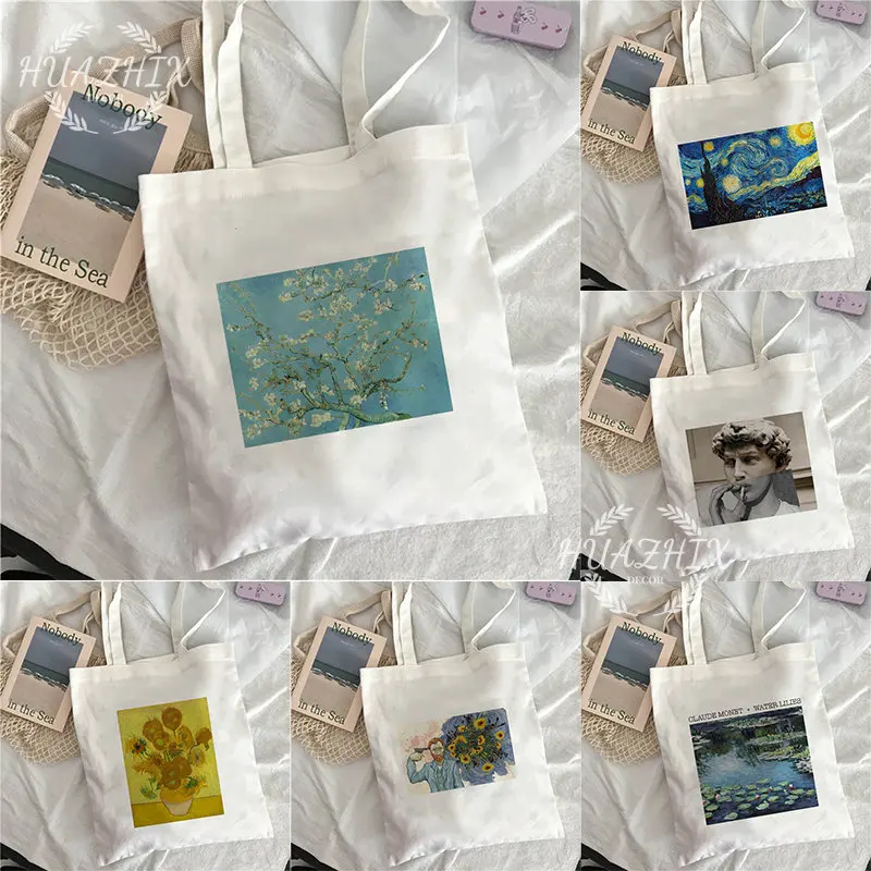 

Famous Van Gogh Shopping Bag Art Oil Painting Graphic Canvas Shoulder Bag Cute Female Harajuku Ulzzang Grunge Tote Shopper Bag