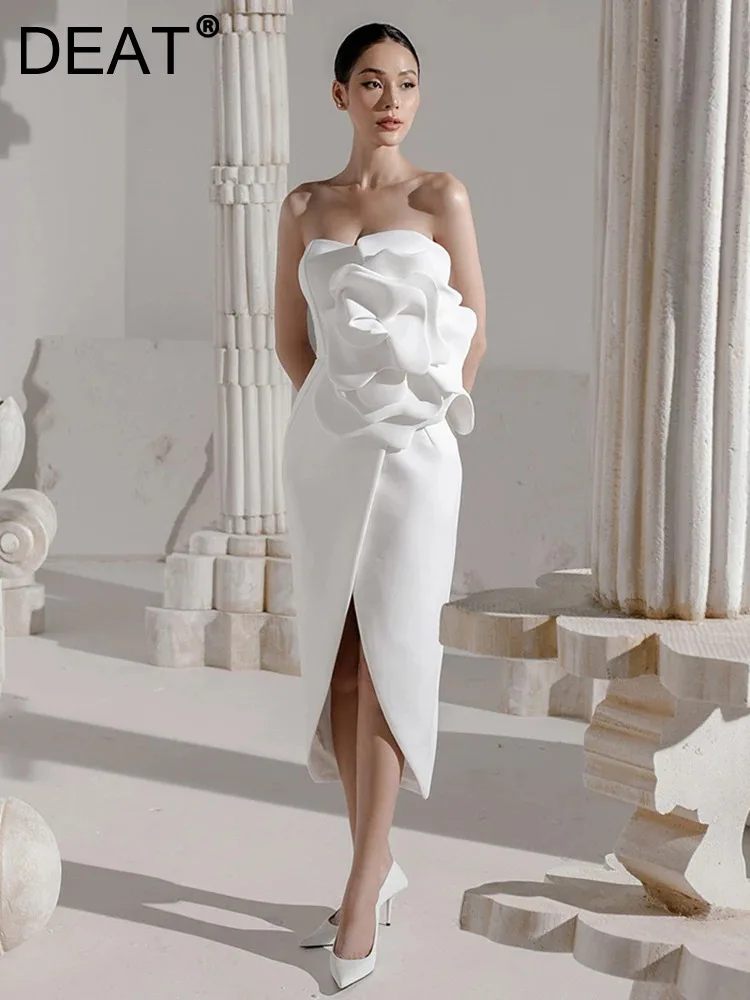 Женское вечернее платье до середины икры DEAT облегающее с объемным цветочным