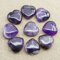 selling natural stone amethyst heart necklace pendant charms diy fashion jewelry accessories making wholesale 8pcs free shipping