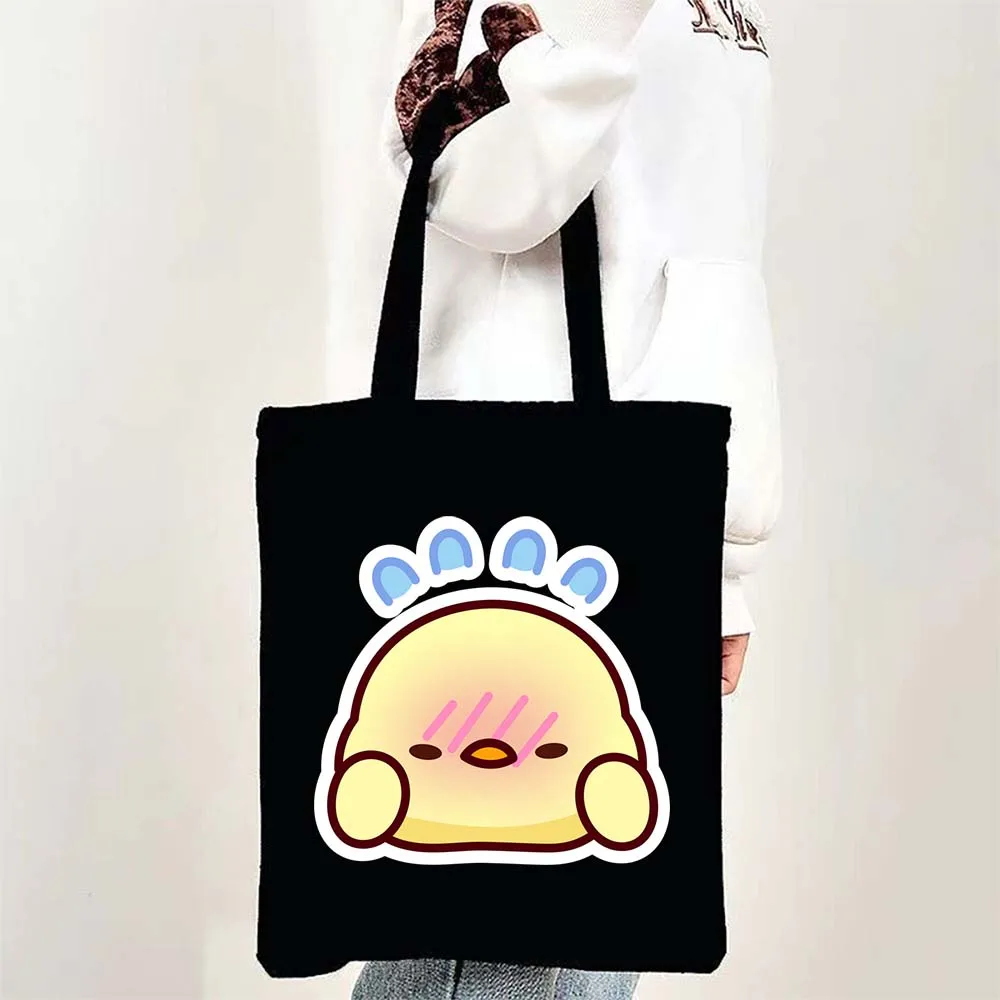 

Cute Chick Embarrassed Sticker Tote Bags for Women Canvas Shopping Beach Bag Large Capacity Reusable Handbags